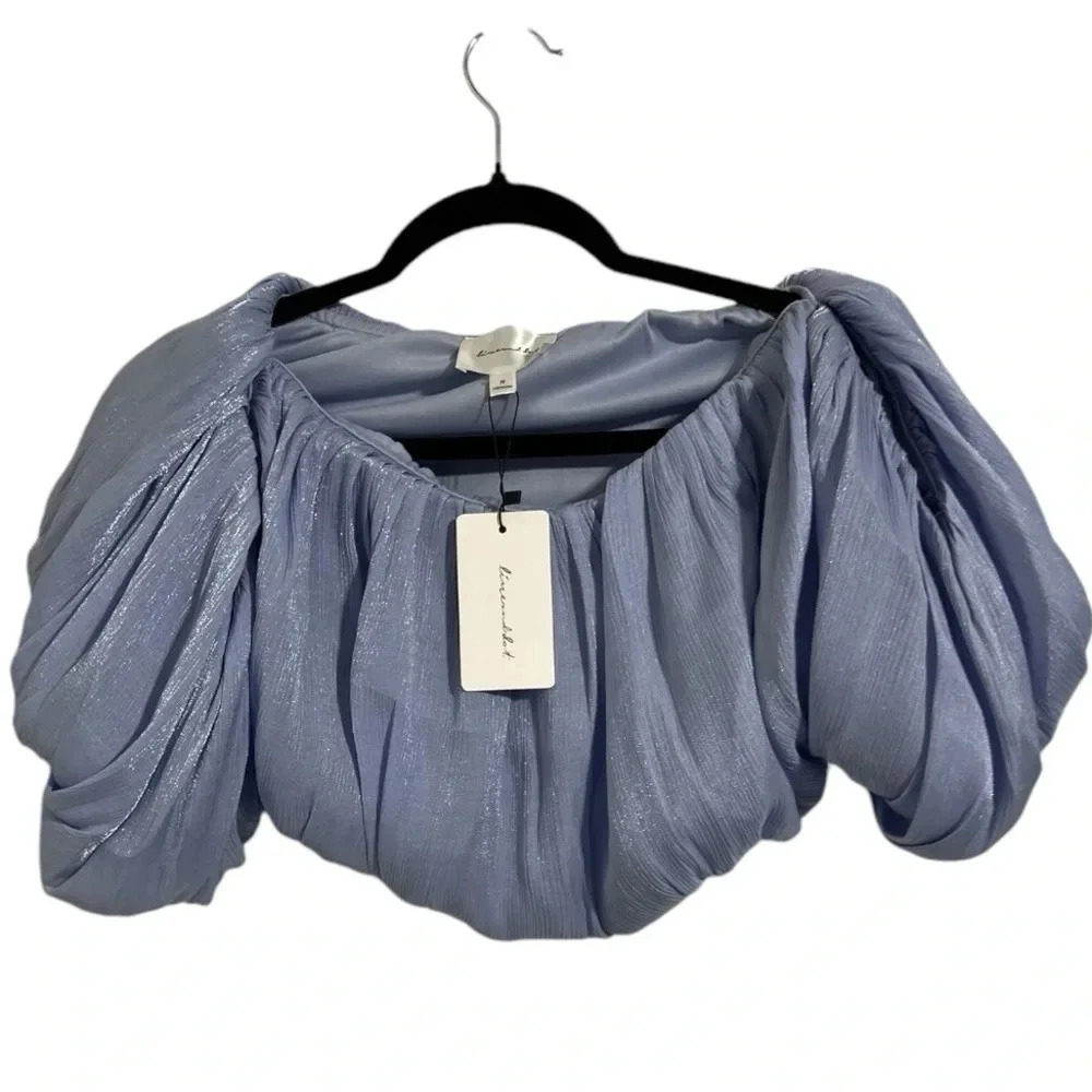Line & Dot AUDREY OFF SHOULDER BLOUSE Periwinkle Blue Shimmer - Picture 4 of 6